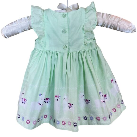 Gymboree Baby Mint Green Sleeveless Llama Print Ruffled Dress Pinks Purples 0-3m - Picture 5 of 9
